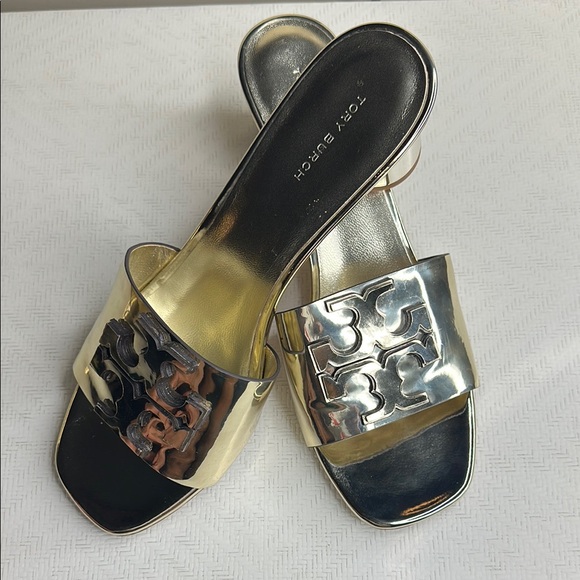 Tory Burch Sandals | Tory Burch Ines Gold Metallic Mules Size 9 - Picture 10 of 10
